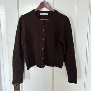 Zara Dark Brown Cashmere Button-Up Cardigan Sz S